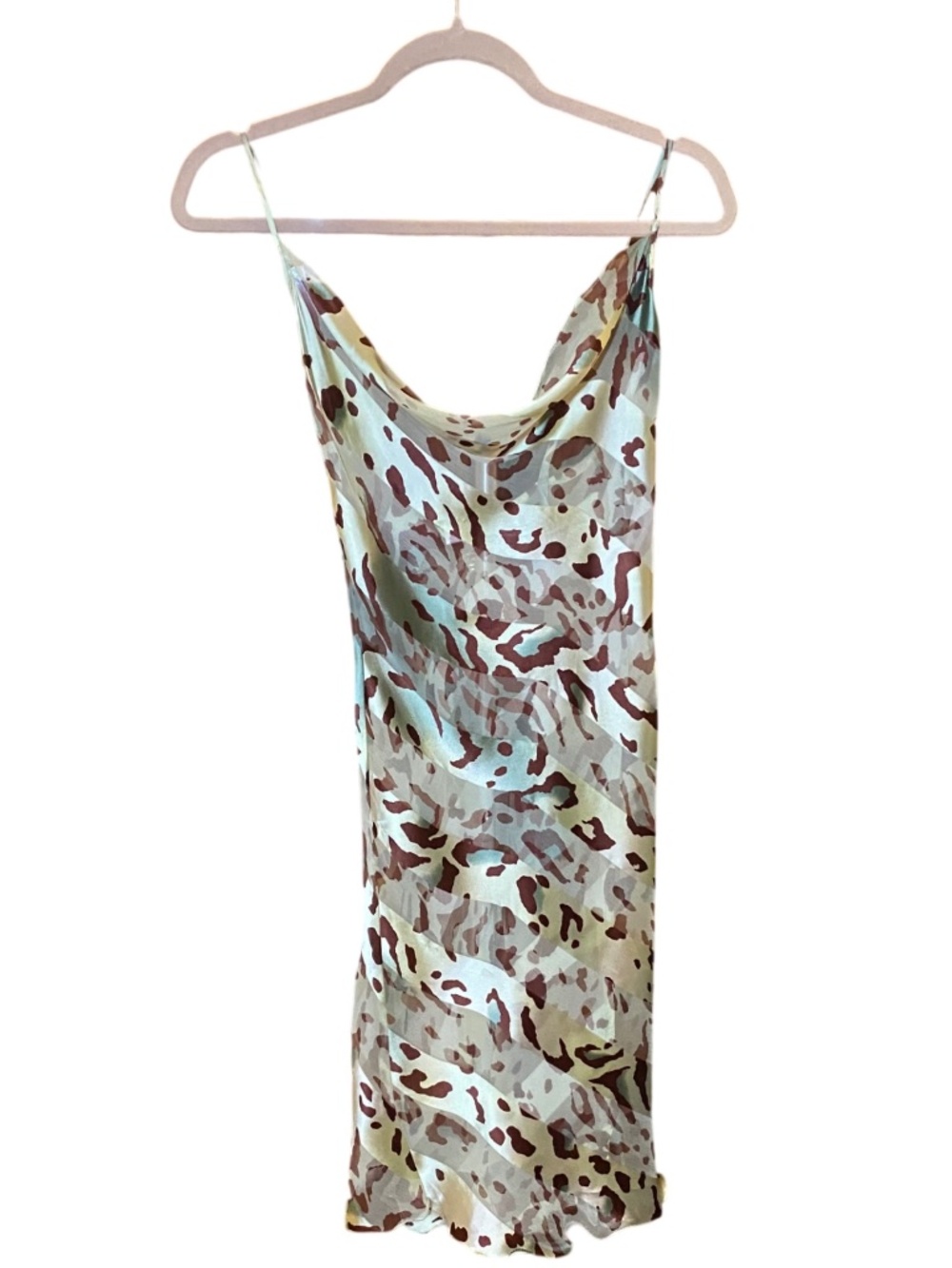 VTG Nina Beri Silk Animal Print Slip Dress • Y2K Cowl Neck Burnout Stripe S NWOT